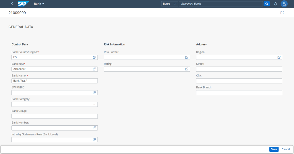 Create House Bank Fiori