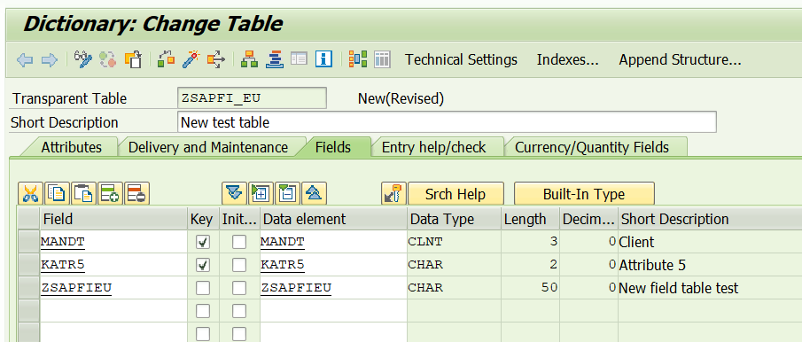 Crear tabla en SAP